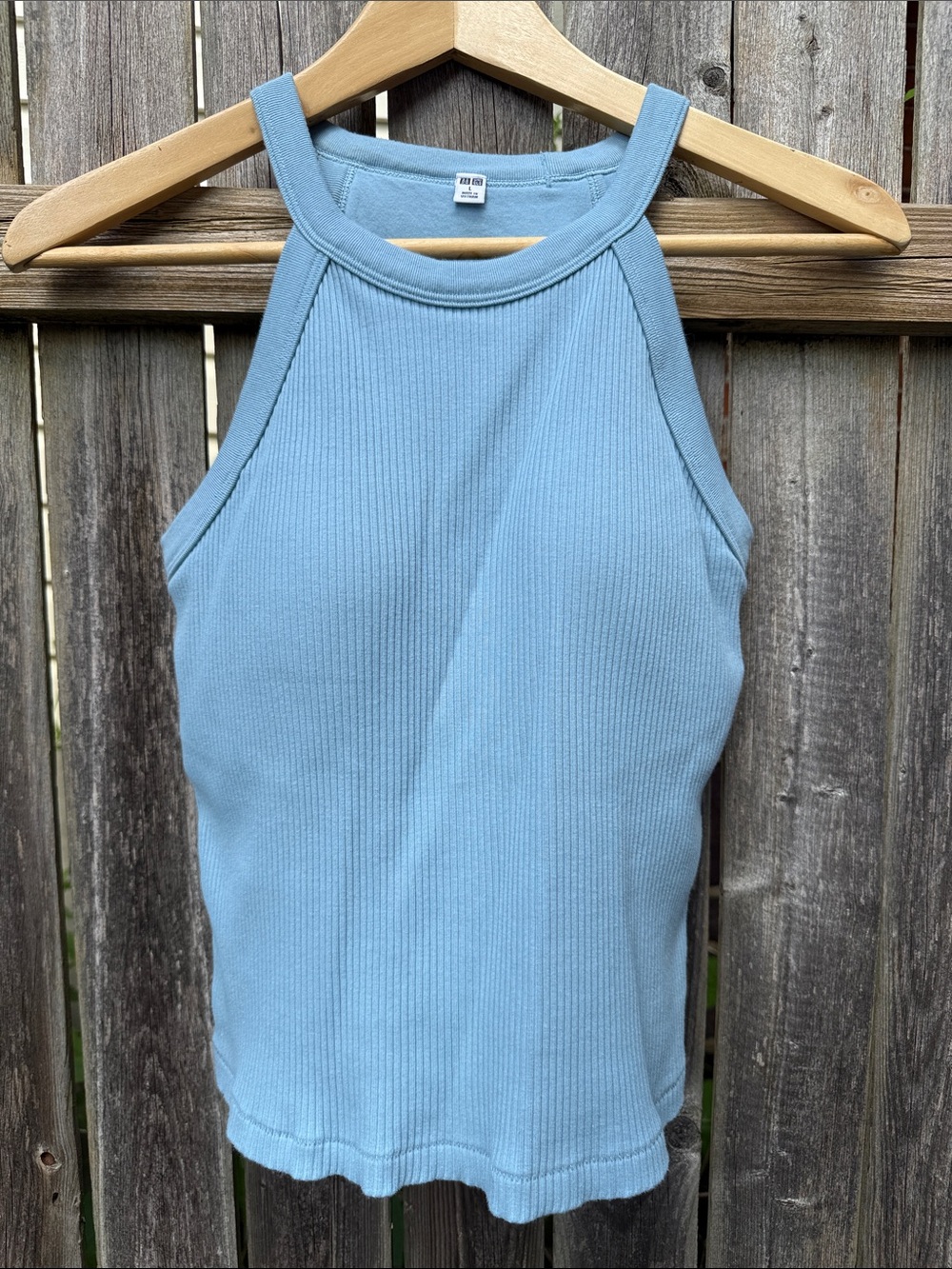 UNIQLO Ribbed Cropped Bra Top Built-In Cups Blue Size L - Picture 6 of 6